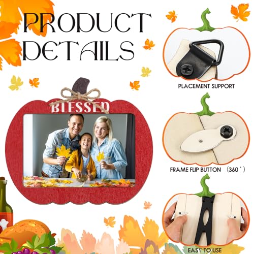 Cute Fall Pumpkin Picture Frame Set - 3 Sizes Thanksgiving Decor with Raffia, Stylish Thanksgiving Photo Frames