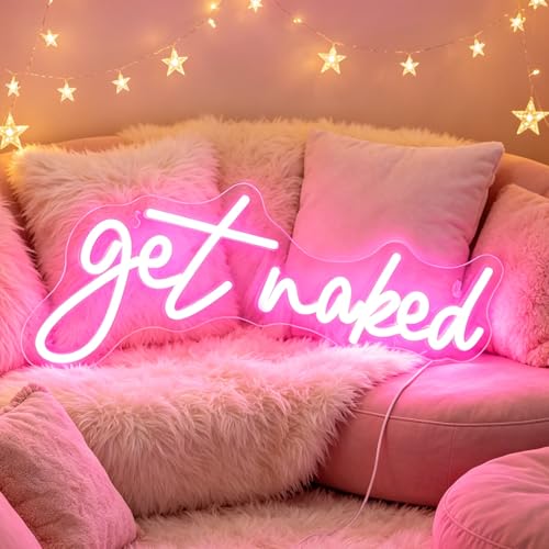 Get Naked Neon Sign Pink - USB Powered Wall Art for Room, Bar, Party & Home Decor