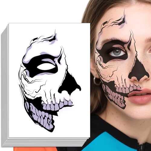 Halloween Skeleton Ghost Face Temporary Tattoos - Pattern 4 for Cosplay & Party