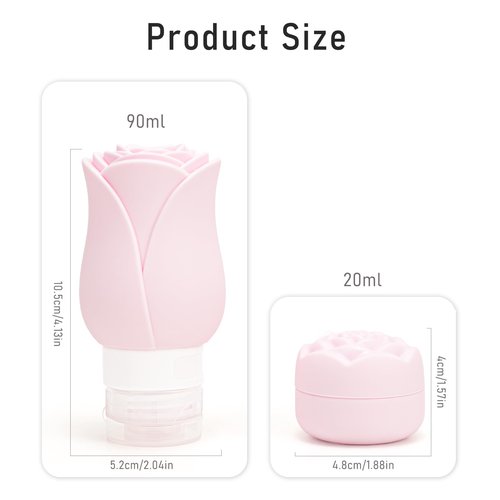 Travel Containers Bottle for Toiletry 4 Pack 3oz Leakproof TSA Approved & Refillable Mini Cream Jars, Silicone Squeeze Tube Rose Bottles for Shampoo Lotion Body Wash BPA Free +Bag, Red Pink Rose