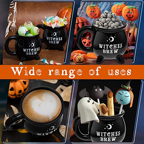 Ceramic Witch Cauldron Mug Set - 12 oz Black Coffee & Tea Cups, 4 Pack