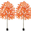 Artificial Maple Fall Tree Set - 6.6ft Orange & Yellow Faux Trees, 2 Pack - Indoor Outdoor Decor