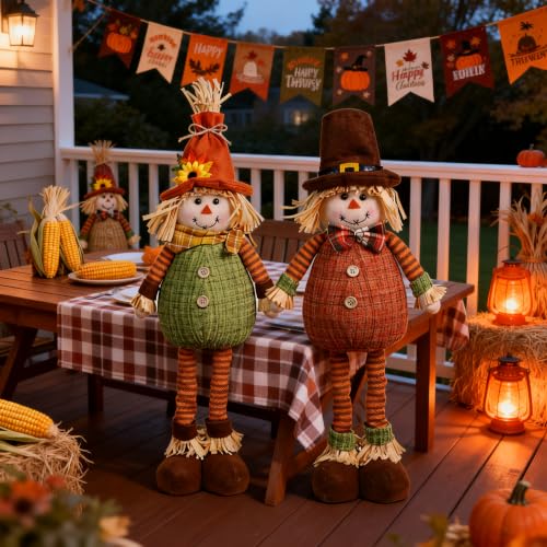 Retractable Autumn Gnome Decor - Adjustable Fall Plush Scarecrow for Home & Garden - Thanksgiving & Harvest Festival