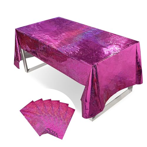 Holographic Pink Glitter Plastic Tablecloth - Purple Pink Variation, 6 Pack, 54x108 Inches