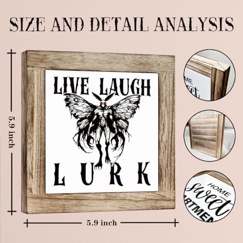 Live Laugh Lurk Halloween Wooden Sign Rustic Table Decor 5.9x5.9 Inches - Freestanding Office & Home Accent