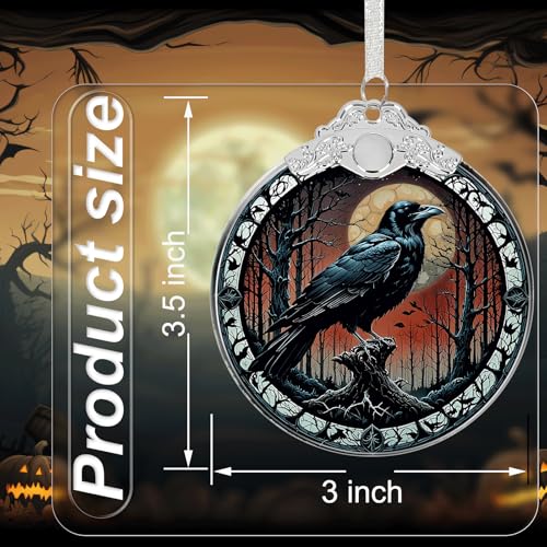 Crow Under Moonlight Holiday Ornament - Christmas & Halloween Glass Decoration - Gift Idea