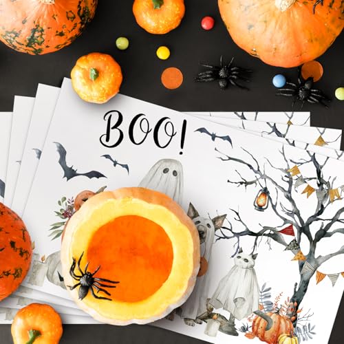 Halloween Ghost Pet Pumpkin Paper Placemats - Disposable Table Mats for Dining & Parties