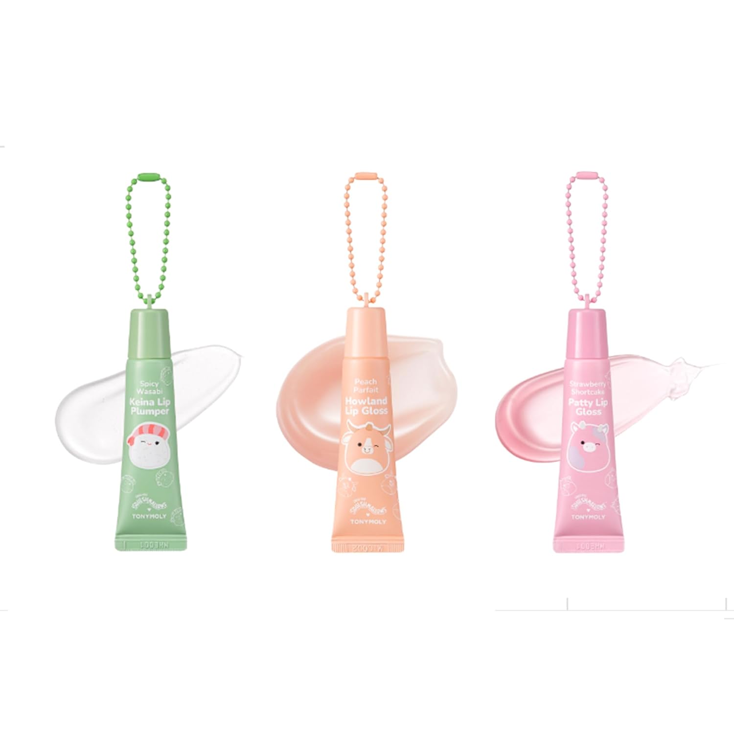 TONYMOLY Hot Fudge Sundae Lip Gloss Set - Cam, Carmelita & Christo Keychain Glosses, 11ml