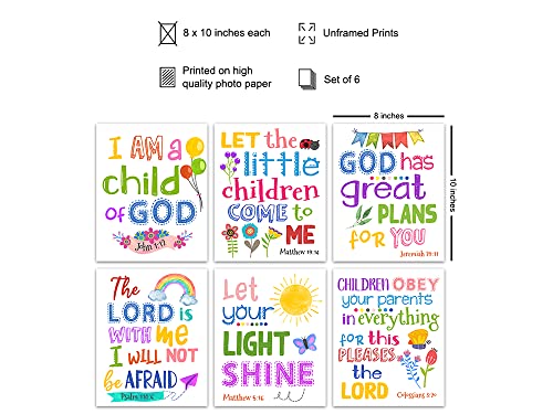 8x10 Christian Wall Art - Bible Verse Religious Decor for Kids & Bedroom