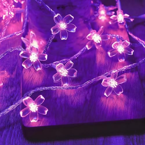 Purple Battery Operated Flower String Lights 15FT 30LED - Decorative Indoor Outdoor