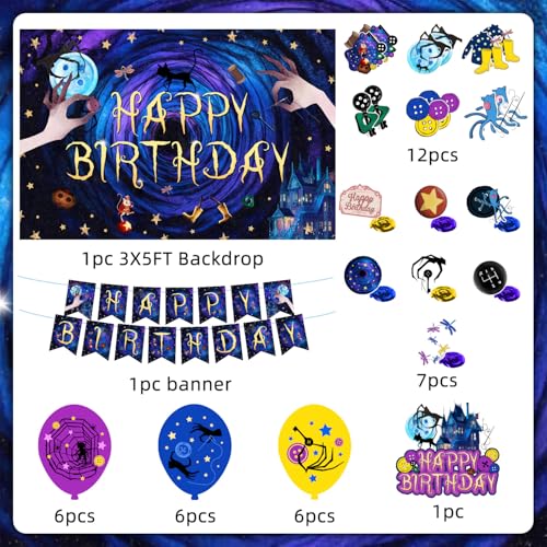 Horror Birthday Party Decorations Set - Blue & Purple Theme with Banner Balloons & Backdrop