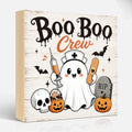 Funny Boo Boo Crew Halloween Ghost Wooden Sign - Rustic Home Decor - Orange-White 2