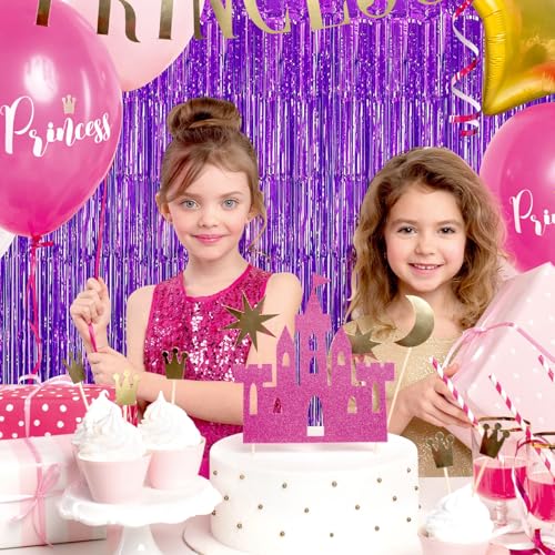 Purple Foil Fringe Curtains 50 Pack - 3.2ft x 8.2ft Tinsel Backdrop for Parties - Purple