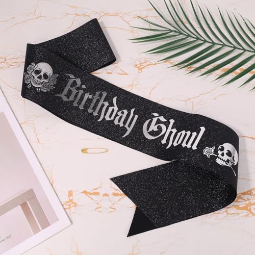 Goth Birthday Sash with Safety Pin - Glitter Cloth Halloween Party Decoration