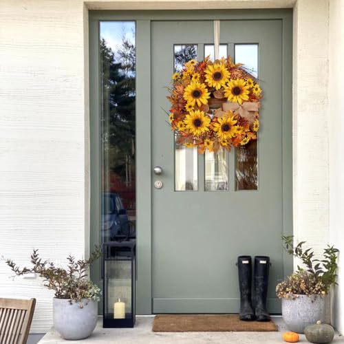 Sunflower Fall Wreath for Front Door - 24 Inch with Red Variation