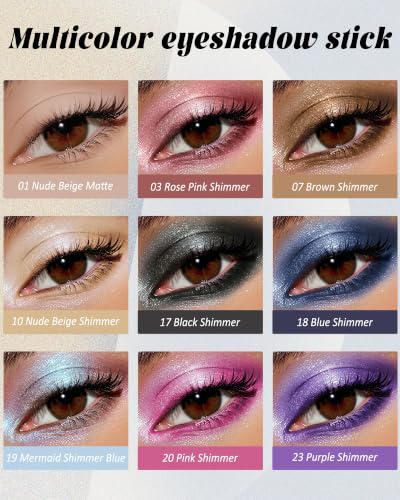 Purple Shimmer Cream Eyeshadow Stick - Bright Long-Lasting Eye Makeup, 23