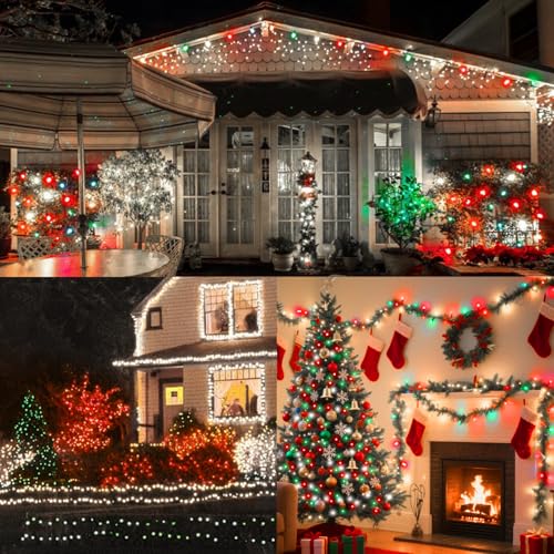 Christmas String Lights 33ft 100 LED Fairy Lights with 16 Modes - Red, Green, White, Waterproof Outdoor Decoration