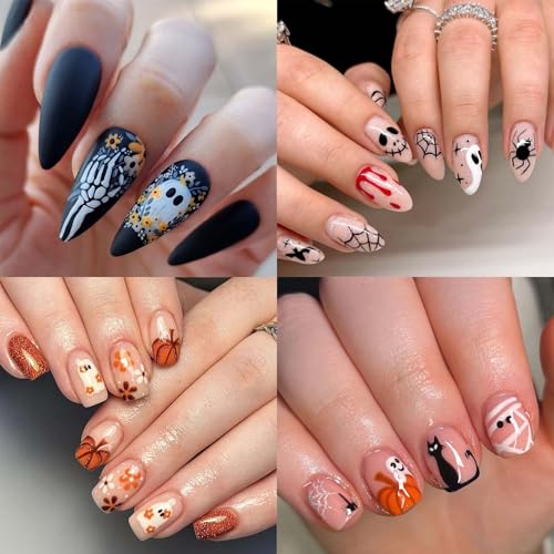 Halloween Nail Stickers Set with Ghost Face & Pumpkin – Cat Pumpkin Variation
