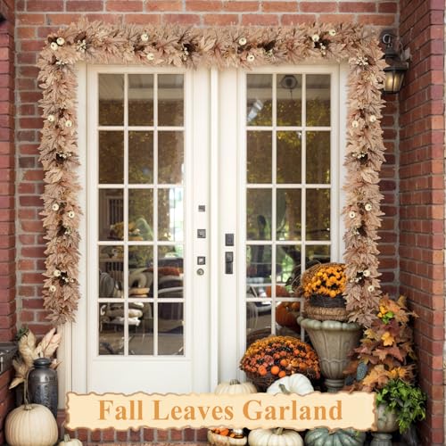 Fall Wheat 9 FT Lighted Autumn Garland with Timer and 30 Warm Lights