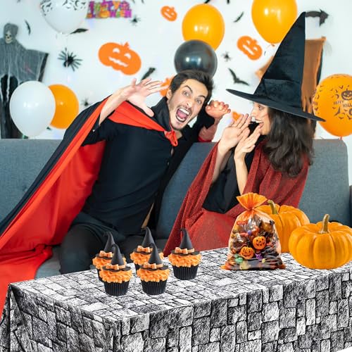 Medieval Castle Stone Wall Tablecloths 54x108 Inch 4 Pack for Halloween Parties