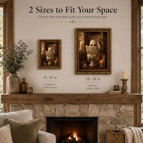 Ghost Wall Art Framed Halloween Bathroom Decor 16x12 Dark Gothic Spooky Wall Hanging Variation of Ghost / Framed / 16"L x 12"W