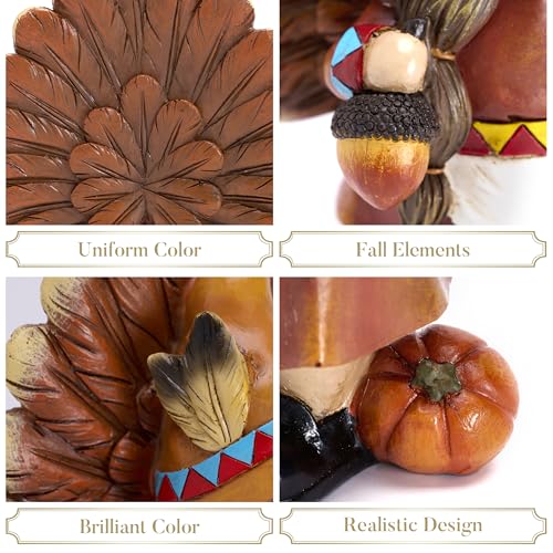Medium Fall Gnome Decorations for Home Thanksgiving Decor Set - Indian & Turkey Figurines