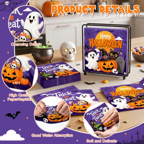 Halloween Paper Napkins 40 Pack - Trick or Treat Ghost Pumpkin Design
