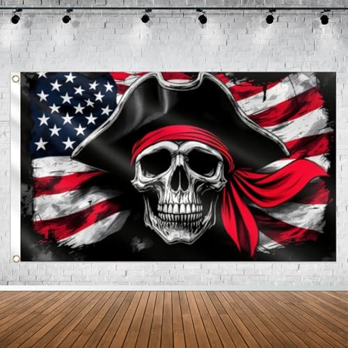 Pirate Banner 5ft x 3ft Skeleton Party Decorations Pirate Backdrop Halloween Birthday