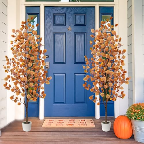 Eucalyptus Artificial Tree - 6ft Fall Outdoor Indoor Potted Autumn Decoration Variation of Eucalyptus / 6ft