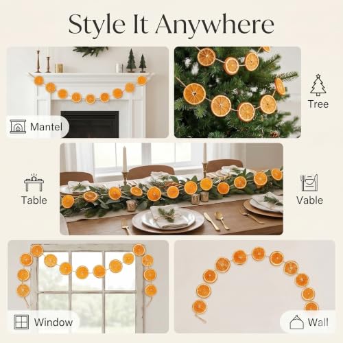 Dried Orange Garland with 30 Slices - Rustic Christmas Decor, 10ft - Variation 02