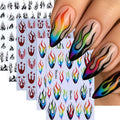 Halloween Flame Nail Stickers Set - Self-Adhesive Rainbow Gradient Flame Decals, Style 08