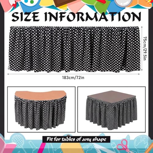 Polka Dot Table Skirt for Teacher Desk - Black & White 72x30 Inches - Elegant Style
