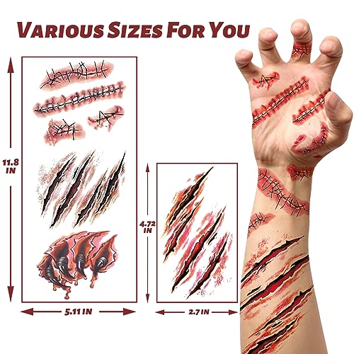 Halloween Fake Scar & Wound Tattoo Set - 30 Sheets Realistic Zombie Makeup