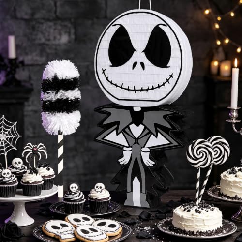 Halloween Skeleton Piñata Set - Spooky Black & White Character with Hitting Stick & Confetti - Goth Party Game Kit