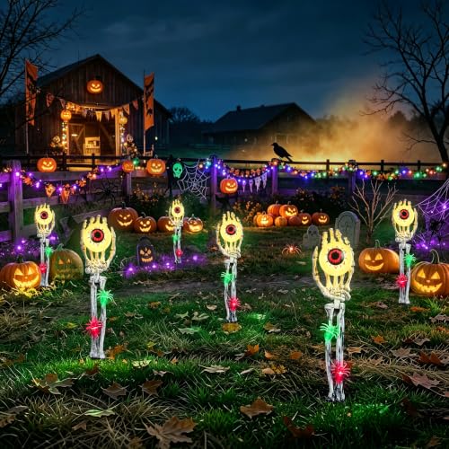 Halloween Skeleton Hands Decorations Outdoor - Warm White 2 Pack