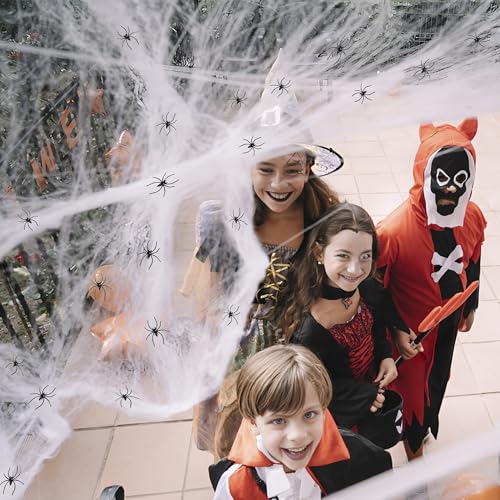Halloween Cobwebs Decorations Set with 40 Spiders for Indoor & Outdoor Spooky Decor