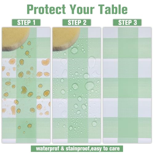 Sage Green & White Gingham Disposable Tablecloths 54x108 Inches - 3 Pack