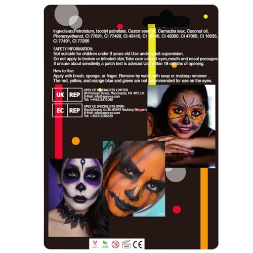 Halloween Makeup Palette 5 Colors Face Body Paint Oil Based with Brush - Orange Variation