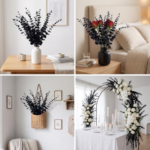 Artificial Eucalyptus Stems - Black Faux Leaves for Home Decor & Events