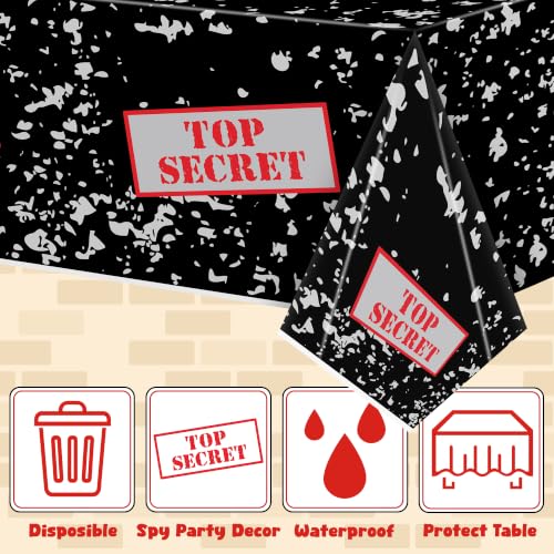 Spy Party Tablecloth Set - Black & White Top Secret 3-Pack for Secret Agent Decor