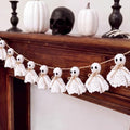 Halloween Ghost Garland 6.5 ft Lace & Jute Rustic Decor for Mantle & Party