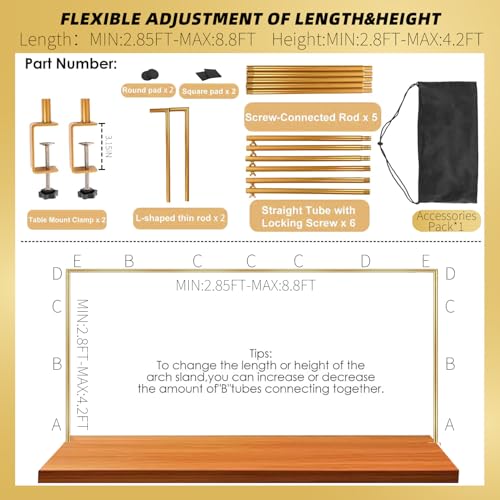 Adjustable Over Table Rod Stand with Clamps for Event Decorations