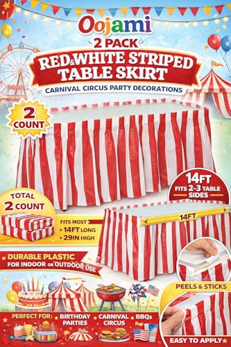Red and White Carnival Table Skirt Set - 2 Pack, 14 Ft x 29 In