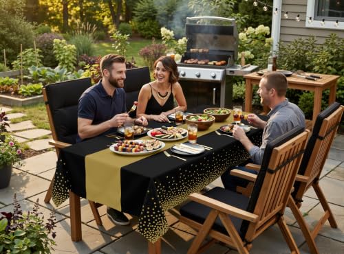 Black and Gold Disposable Tablecloth 54x108 Inches - Pack of 10