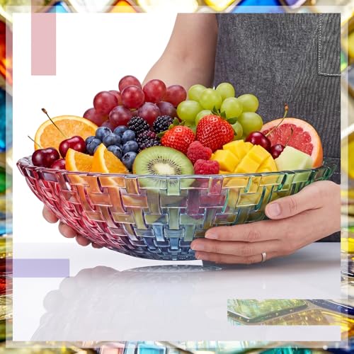 Colorful Crystal Glass Fruit Bowl - Hand Painted Decor, 10 Inch
