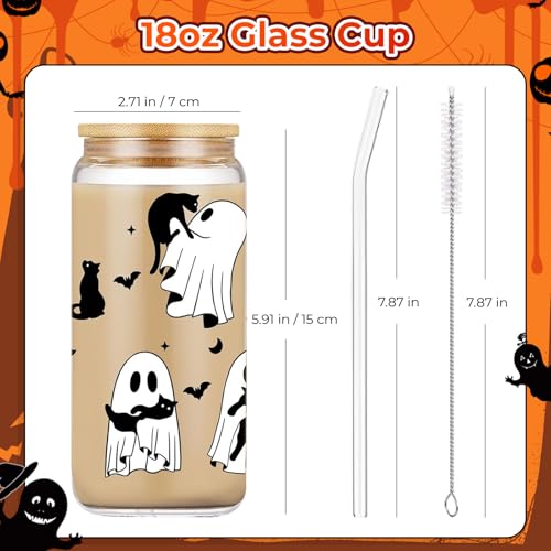 Ghost Glass Coffee Cups Set with Lids & Straws - 18oz Halloween Gothic Decor - Variation 4