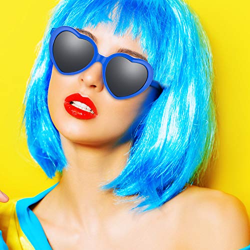 Colorful Party Wigs and Heart-Shaped Sunglasses Set - Neon Costume Accessories for Halloween & Events