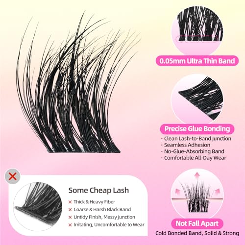 Volume & Soft Eyelash Clusters,C Curl Individual Lashes with 0.05mm Ultra-Thin Band, 8-18mm DIY Home Salon Thick Lash Extension, Reusable, Bold Glam for Daily Life or Events,FayJoo BOLDEE 13 Lash Only