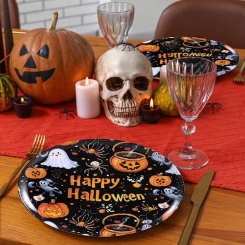 Black Halloween Melamine Dinner Plates - 10-Inch, 12-Piece Set