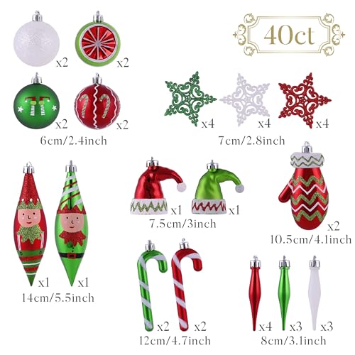 40pcs Christmas Tree Ornaments Set Holiday Decor Balls & Figures